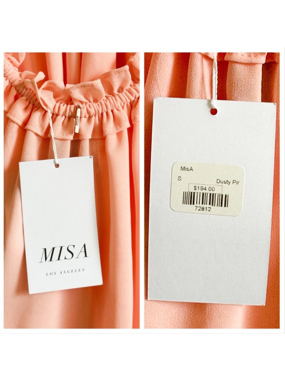 New with Tag MISA Pink Chiffon Lively Off the Shoulder Blouse, Size S - Picture 7 of 15